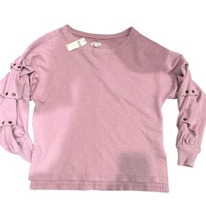 Anthropologie Pilcro mauve Tucked-Sleeve Pullover Sweatshirt Top Stud Ribbed XS
